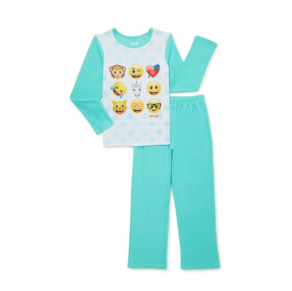 Emoji Long Sleeve Top and Pants Pajama Sleep Set, 2-Piece, Size 7-8